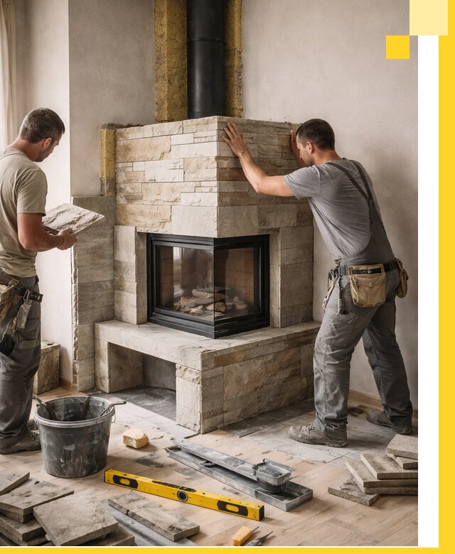 Угловые камины под ключ проект, монтаж и отделка в Барнауле