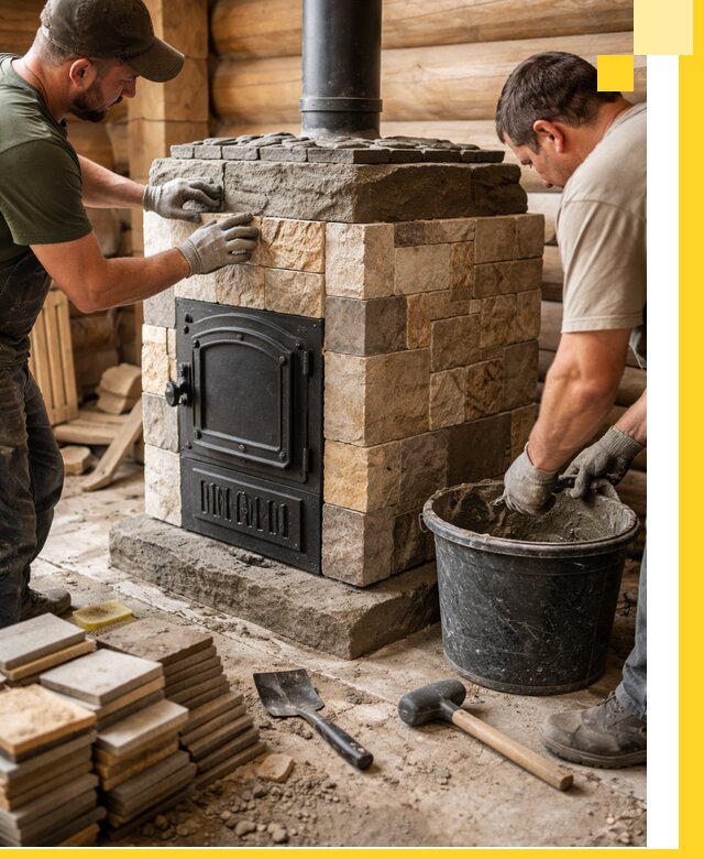 Облицовка банной печи под ключ в Барнауле: камень и плитка