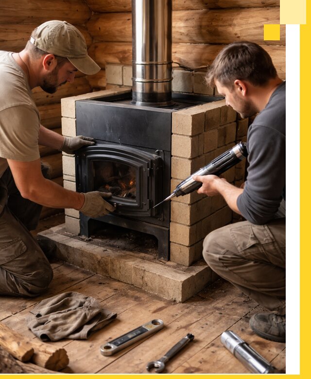 Монтаж и установка печи в бане под ключ с гарантией в Барнауле