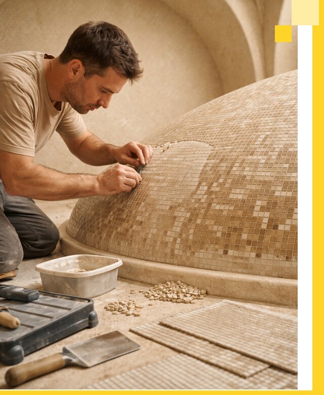 Профессиональная укладка мозаики для хамама под ключ в Барнауле